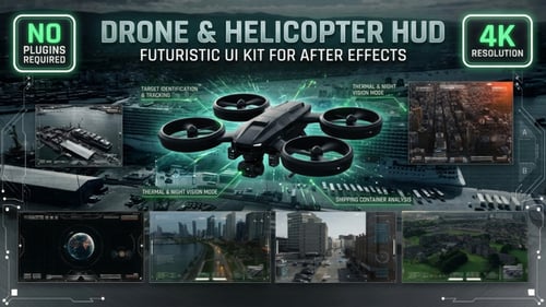 Drone Helicopter HUD UI Screens - Aerial Surveillance Interface Pack For After Effects
