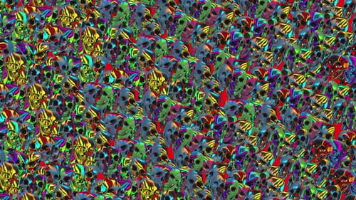 Iridescent Skulls Pattern Shifting Colors Abstract Loop