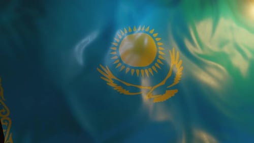 Kazakhstan Flag Waving Seamlessly with Realistic Fabric Motion
