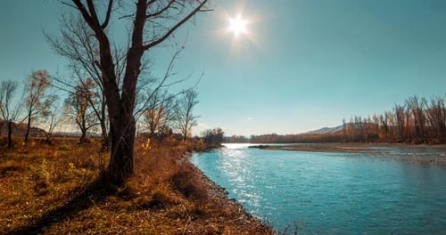 Mountain River Timelapse at the Summer or Autumn Day Time