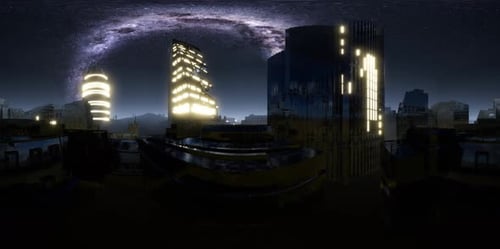 Panorama de la ville de nuit sous un ciel étoilé