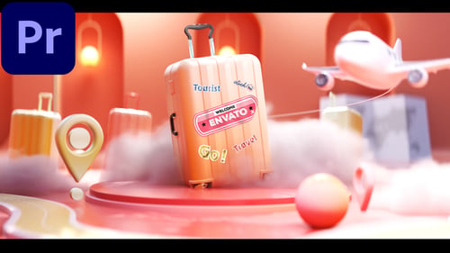 3D Travel Vacation Promo Suitcase Journey Logo Intro - Premiere Pro