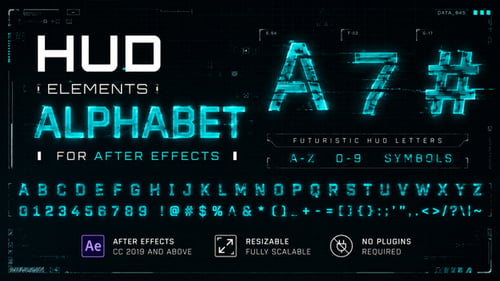 HUD Elements Alphabet - Futuristic Digital Typography Pack For After Effects