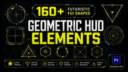 Geometric HUD Elements Pack For Premiere Pro - Futuristic FUI Shapes And Interface Overlays