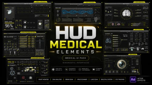 HUD Elements Medical - Paquete de interfaz de datos de diagnóstico futurista para After Effects