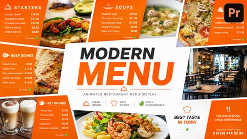 Modern Menu - Animated Restaurant Menu Display For Premiere Pro