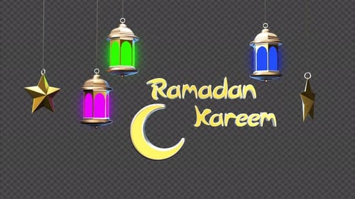 Animated Ramadan Kareem Title with Festive Lanterns and Stars