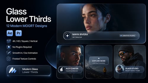 Glassmorphism Lower Thirds for After Effects and Premiere Pro – 12 MOGRT Designs