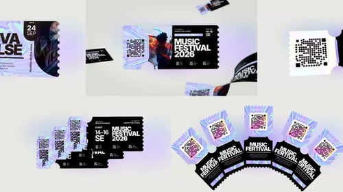 Holographic Digital Event Ticket Animation with QR Code for Festivals