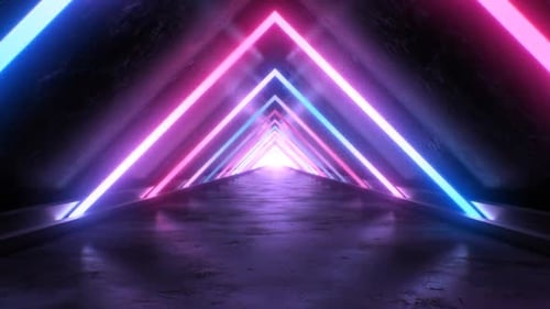 Abstrakter Neon-Dreieck-Tunnel und ästhetische rosafarbene