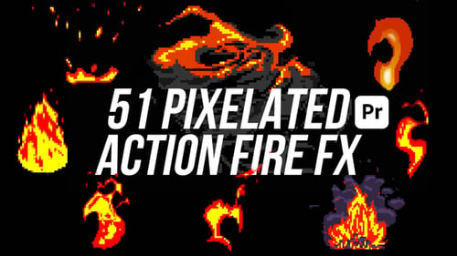 Collection of 8-Bit Pixelated Fire and Action VFX for Retro Video Editing