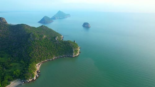 4K aerial drone view of landscape, Flight over sea.