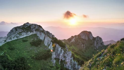 Mountain Landscape at Sunrise with Golden Light