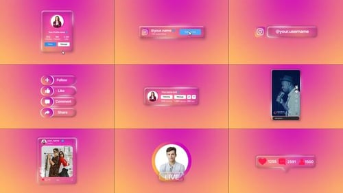 Liquid Glass Instagram Follow Elements Pack | Social Media UI Kit for After Effects