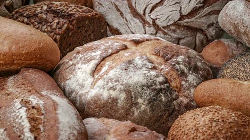 Assortment of Crusty Rustic Breads in Close-Up