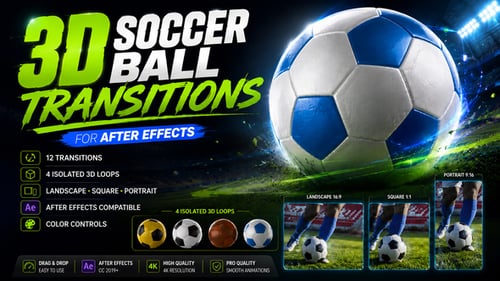 3D Classic Soccer Ball Transitions for After Effects – 12 Sports Overlays