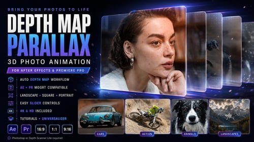 Depth Map Parallax 3D Photo Animation for After Effects & Premiere Pro