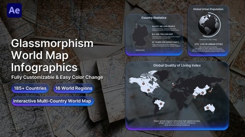 Glassmorphism World Map Infographics