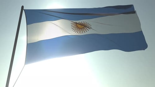Argentina Flag Waving with Sun Backlight