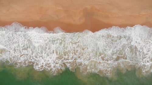 Aerial Drone Shot View the Ocean of the Ocean Waves, Beautiful Waves Do Not End Frames One By One