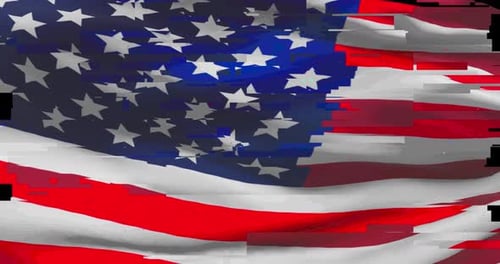 Glitching American Flag Waving Background Animation
