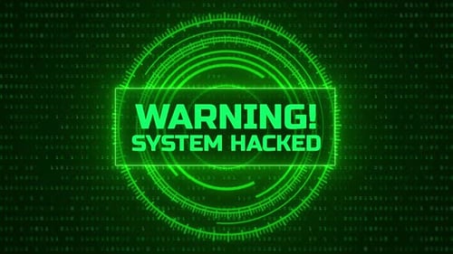 system hacked waring with hud and computer binary green backgroud