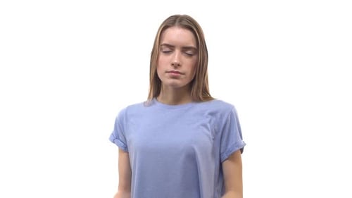 Slow Motion Upset Goodlooking Blond Caucasian Female Getting Disappointed Let Down Gloomy Touching