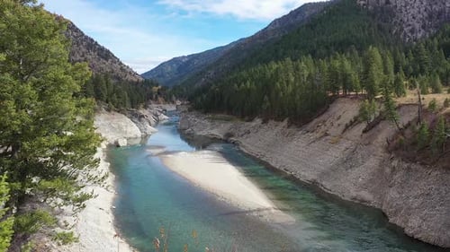 Flying through Jackson Canyon over the Snake River with low water levels