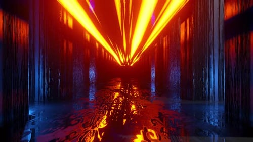 Abstract Futuristic Tunnel with Glowing Orange Light Rays