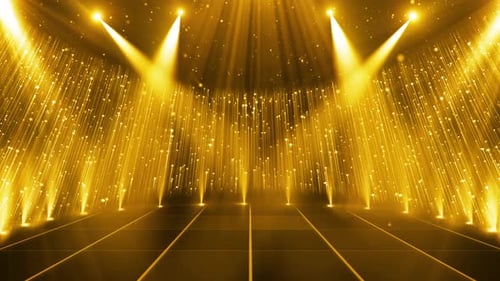 Golden Particle Streams Stage Background for Celebrations and Awards