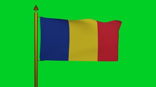 Waving National Flag of Romania on Green Screen