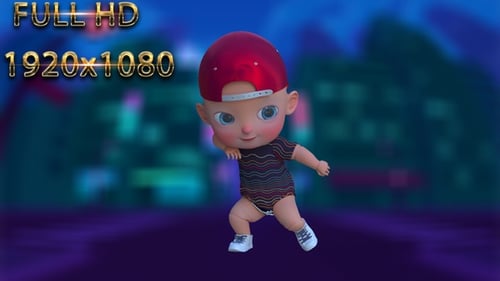 Funny 3D Hip Hop Dancing Baby Character in Stylized City
