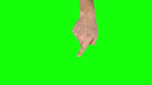 A mão do homem está deslizando para a esquerda e para a direita na tela do tablet. Gesto na tela verde. Fechar