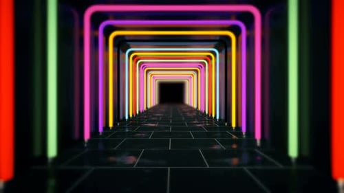 Colorful Neon Light Tunnel Seamless Loop Background