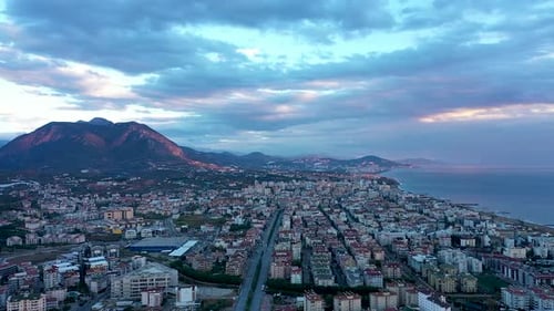 Drone View Alanya City Sunset