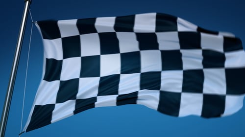 Eine Rennflagge, die im Wind flattert, Schwarz-Weiß-Sport