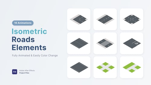 Animated Isometric Road and Railway Construction Elements Set