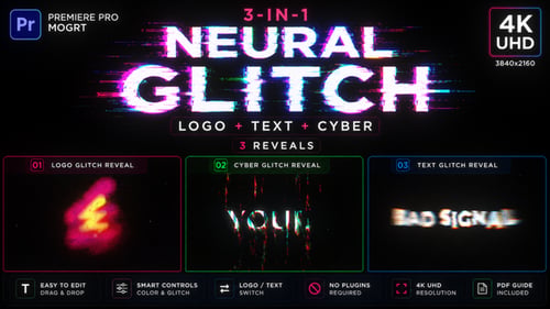 3-in-1 Glitch MOGRT Pack - Logo & Text Reveals for Premiere Pro3-in-1 Glitch MOGRT Pack - Logo & Tex