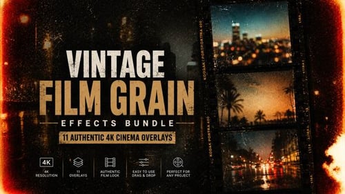 Vintage Film Grain Effects Bundle – 11 Authentic 4K Cinema Overlays DaVinci Resolve