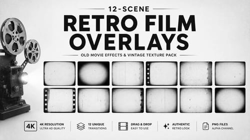 12-Scene Retro Film Overlays – Old Movie Effects & Vintage Texture Pack Premiere Pro
