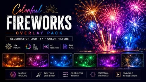 Colorful Fireworks Overlay Pack – Celebration Light FX + Color Filters Premiere Pro