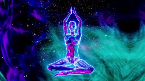 Yoga in der Lotus-Position im Weltraum