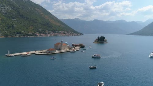 Aerial View of Boka Bay and Old Town Perast in Montenegro