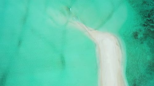 Tropical flying abstract shot of a summer white paradise sand beach and turquoise sea background in