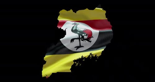 Uganda Flag Waving Map Outline Animation