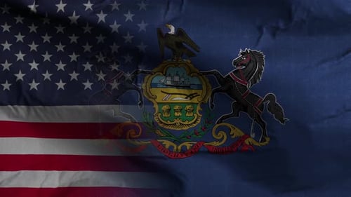 American and Pennsylvania Flags Waving with State Seal Loop
