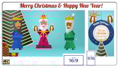 Animated Flat Design Christmas and New Year Holiday Greeting Card