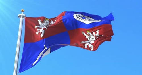 Realistic Czech-Bavarian Flag Waving in Blue Sky Animation
