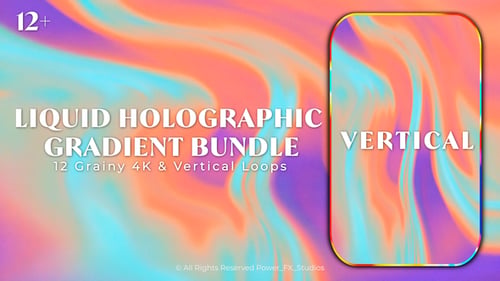Holographic Liquid Gradient Loops Pack | 12 Grainy 4K & Vertical Backgrounds DaVinci Resolve