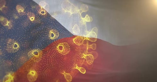 Czech Republic Flag With Corona Virus Bacteria